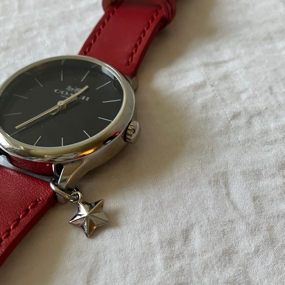 Coach: Red Leather Strap Watch- Silver Tone- Star Charm main image 13